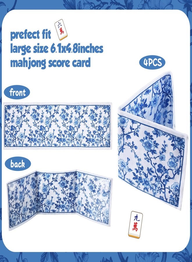 Sonwyoung 4 Pack Chinoiserie Mahjong Card Holder Chinoiserie Print Mahjong Card Sleeve Large Size(6 1/8”x4 3/4”) Soft Printed Fabric Scorecard Protector Holder Cover Gifts(Blue) - Image 2